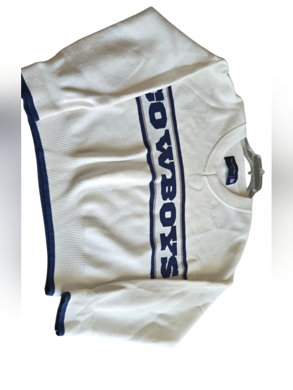 Abercrombie & Fitch Cream V-Neck Sweater with Navy 'Cowboys' Graphic #72 - Picture 3 of 9